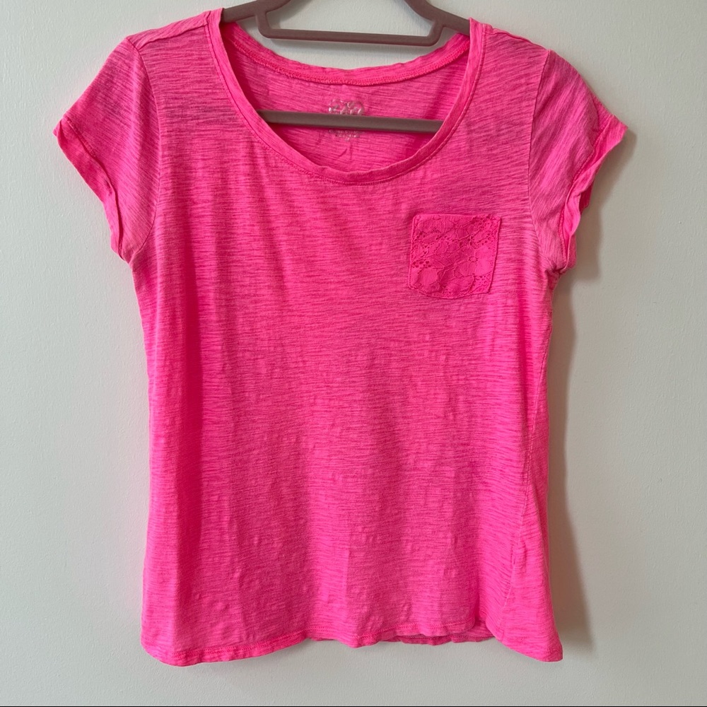 Hot pink shirt with lace pocket